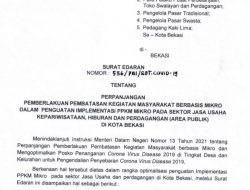 Pemerintah Kota Bekasi memberlakukan perpanjangan Pelaksanaan Pembatasan Kegiatan Masyarakat