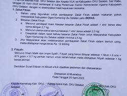 Pemkab OKU Selatan Bersma Kemenag Serta Sejumlah Organisasi Agama Islam Sepakati Besaran Zakat Fitrah dan Fidyah Ramadhan 1443 H