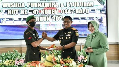 Korem 044/Gapo Gelar Syukuran HUT ke-41 dan Wisuda Purnawira Prajurit