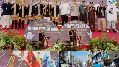 KPU OKU Selatan Terima Bendera Kirab Pemilu Dari KPU Kota Prabumulih