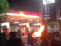 Usai Mengisi BBM Moge Modifikasi Terbakar di SPBU Cisoka Tangerang